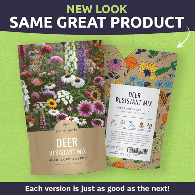 Deer Resistant Wildflower Seed Mixture - Bulk 1 Pound Bag - Over 240,000 Deer Tolerant Seeds - Open Pollinated and Non GMO