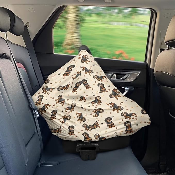 AFPANQZ Cartoon Dachshund Nursing Cover Breastfeeding Scarf Baby Car Seat Covers Infant Stroller Cover for Girls and Boy Outdoor Walking Traveling Carseat Canopy