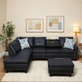 97" L Shaped Sectional Couch with Cup Holder, Modern 4 Seat Modular Sectional Sofa with Storage Ottoman, Living Room Sets for Small Spaces, Apartment, Faux Leather, Black