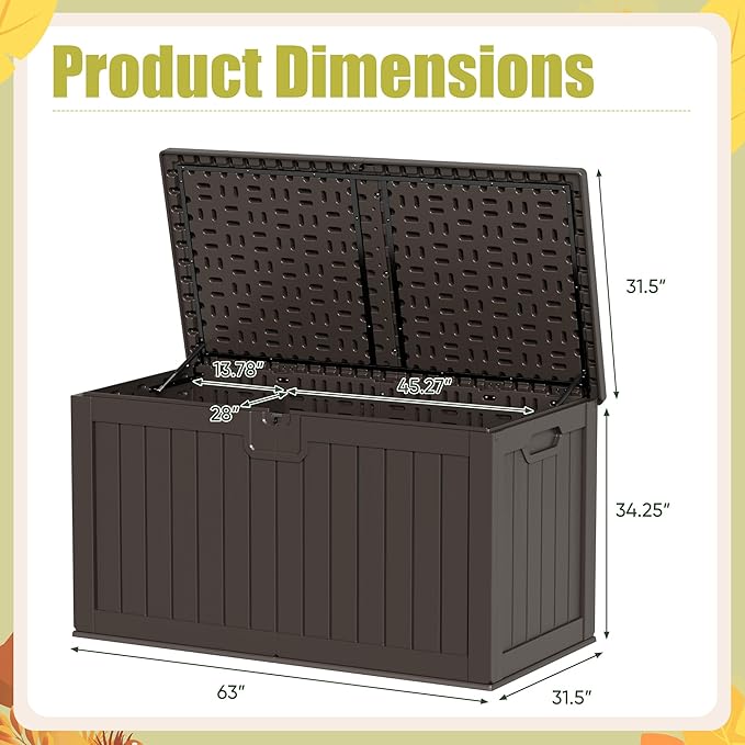 Devoko 240 Gallon Double-Wall Deck Box with Divider, Side Handles, Resin Outdoor Large Storage Box Waterproof and Lockable for Patio Furniture, Garden, Pool (Brown)