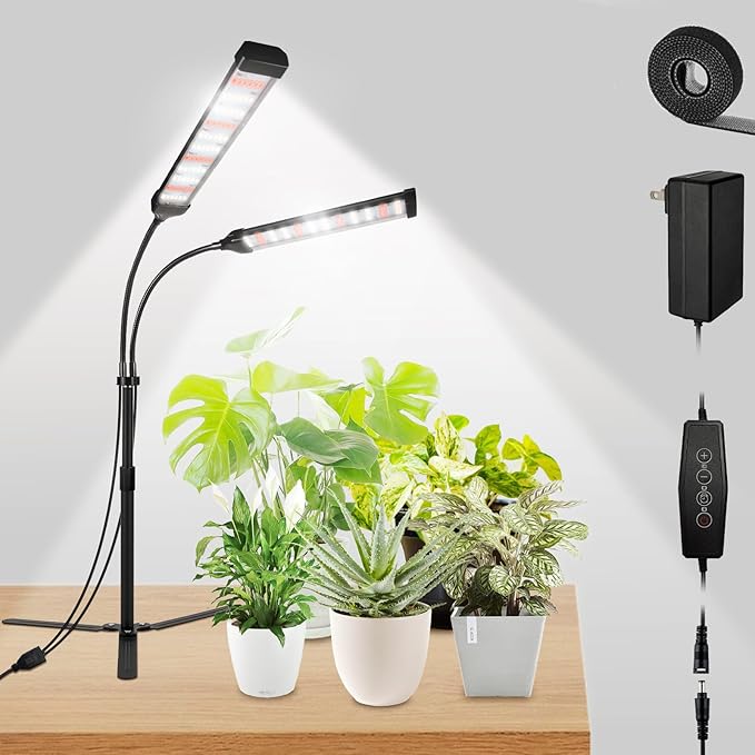 Grow Lights for Indoor Plants, Full Spectrum LED Plant Light Features a Telescoping Rod and a Collapsible Standing Base, Gooseneck, Dimmable, Auto Timer, for Succulents, Houseplants, Seedlings