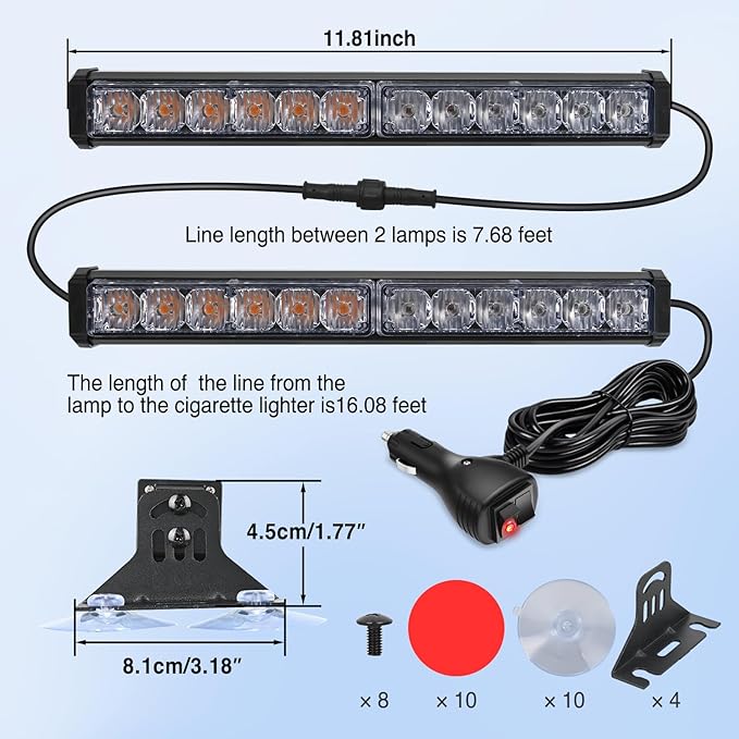 Nilight 24LED Emergency Strobe Traffic Advisor Light Bar 2 in 1 Amber Red Dash Warning Safety Flashing Lights Front/Rear Windshield Construction Lights for Trucks Cars Plow Police Firefighter Vehicles