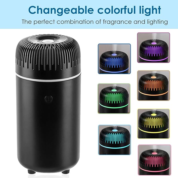 Car Diffuser Humidifier USB Aromatherapy Essential Oil Air Freshener USB Cool Mist Mini Portable Diffuser for Car Home Office Bedroom (Black)