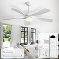 CACI Mall 52 inch White Ceiling Fans with Lights, Remote Control, Low Profile, Modern, Outdoor Ceiling Fan with with 5 Blades, Quiet Reversible DC Motor for Living Room, Bedroom, Patios