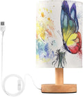 Table Lamp Paint Butterfly Dandelion Nightstand Lamp with Wood Base Fabric Lamp Shade Bedside Desk Lamp for Living Room Bedroom Kids Room Office