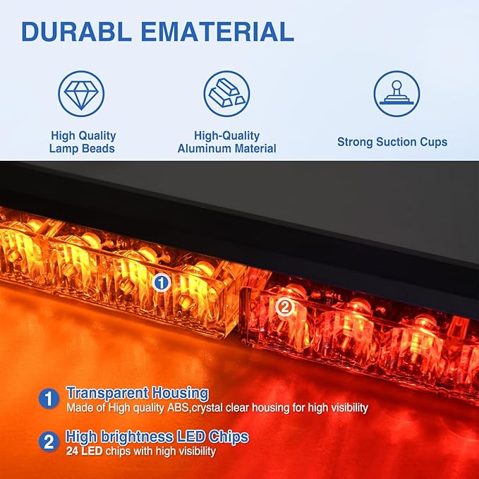 Nilight 24LED Emergency Strobe Traffic Advisor Light Bar 2 in 1 Amber Red Dash Warning Safety Flashing Lights Front/Rear Windshield Construction Lights for Trucks Cars Plow Police Firefighter Vehicles