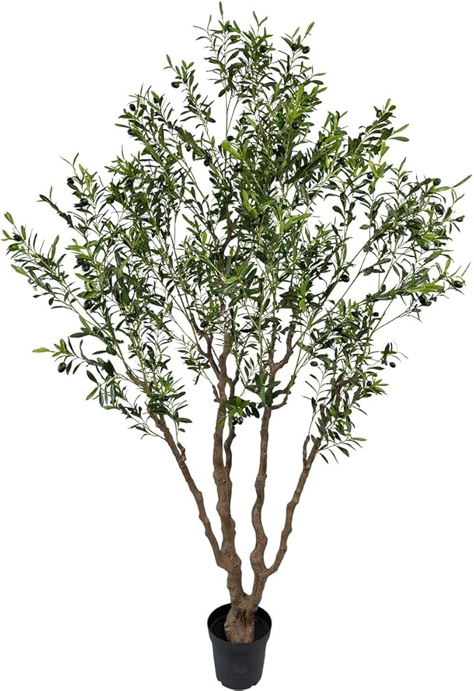 Artificial Olive Tree Tall,Faux Olive Tree Indoor Artificial Tree for Modern Home Office Living Room Floor Decor Indoor (1, 8ft 1in)