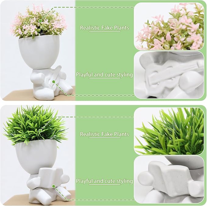 Zerzsy Fake Succulent, Mini Succulents Plants Desk Plant for Office Decor for Women, Cute Fake Plants Bathroom Decor - Set of 2