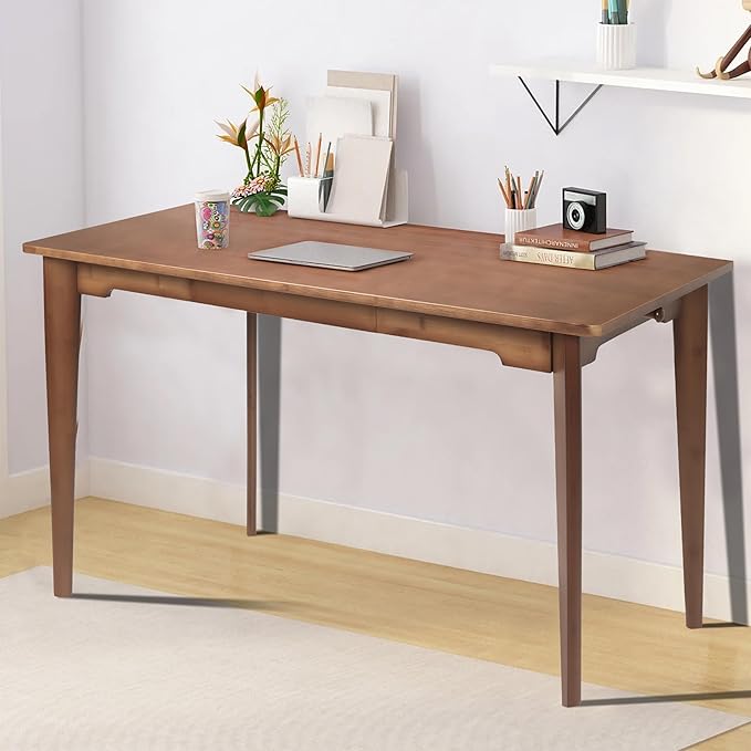 47" Bamboo Computer Desk Study Desk Home Office Desk Writing Table with Drawer, Modern Study Solid Bamboo Multipurpose Table, for Living Room, Bedroom, Walnut Color