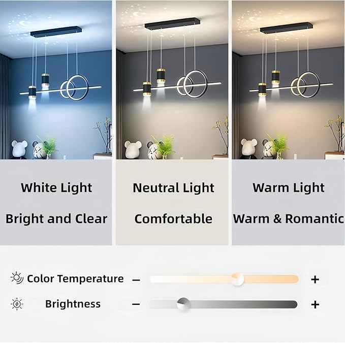 Modern LED Pendant Lights for Kitchen Island, Dimmable Led Linear Chandelier with Remote Control, 39in Gold Island Lighting Lamp Fixture for Office, Dining Room, Decorative Interior Lighting