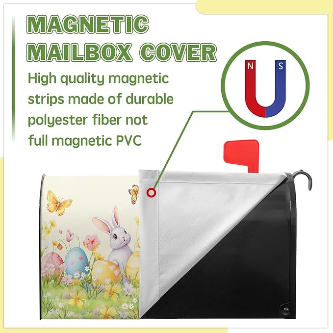 Easter Mailbox Covers Rabbits Mailbox Cover Standard Size 21x18 in Spring Floral Post Letter Box Cover for Garden Yard Decoration Waterproof Oxford Beautiful Eggs
