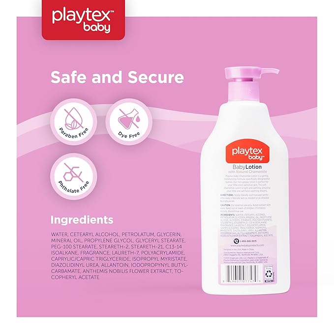 Playtex Baby Lotion, Lavender Chamomile, 21 oz. Bottle, 3-Pack, Gentle, Moisturizing Formula with a Calming and Relaxing Scent, Free of Dyes, Parabens and Phthalates