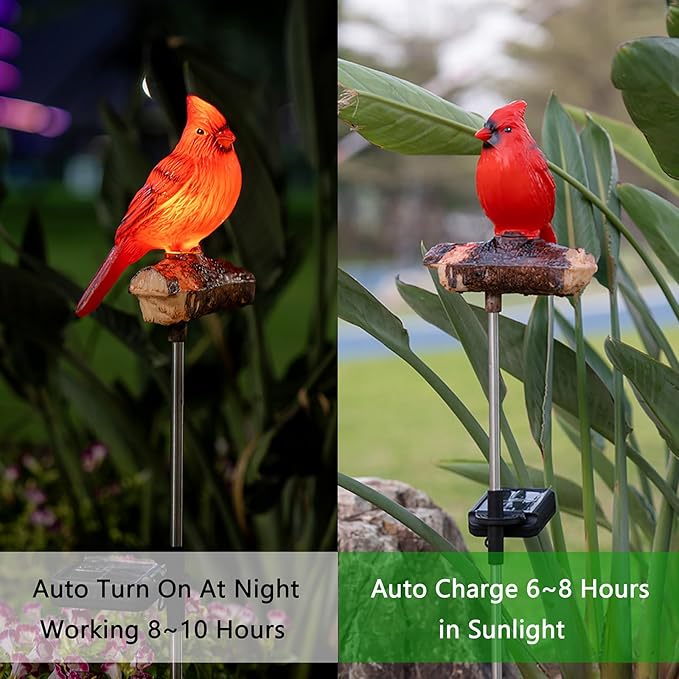 Cardinal Solar Stake Lights for Outside with Simulated Call and Breathing Light Waterproof Outdoor Christmas Decorations Yard Outdoor Use Perfect Garden Decorative Lights and Landscape Lighting