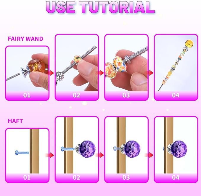 AIPRIDY 238 Pcs DIY Fairy Wand Garden Stakes Kit,Multiple Color Scheme European Beads Crystal Diamond Tops and 12 or 10 Inch Threaded Rods,Stainless Steel Stakes with Diamond Toppe (Rose Flower)