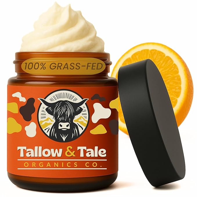 Tallow And Tale Grass-Fed & Finished Organic Tallow Cream | Face & Body Moisturizer | For Sensitive, Dry & Irritated Skin (4 OZ, Citrus Burst - Orange, Lemongrass, Rosemary & Frankincense)