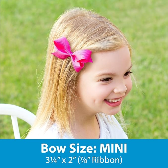 Wee Ones Girls' Classic Grosgrain Moonstitch Edge Hair Bow, No-Slip Hair Clip, Handmade, Light Pink with White, Mini