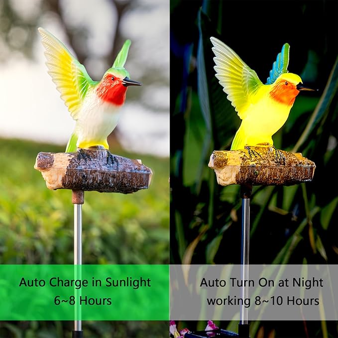 Hummingbird Solar Lights for Outside with Simulated Hummingbird Call and Breathing Light Waterproof Hummingbird Statue for Garden Decorative Lighting, for All Seasons