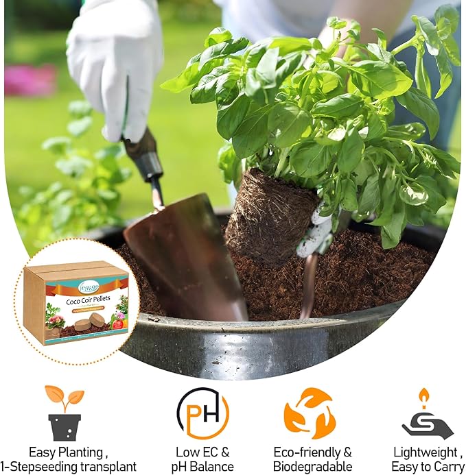 Legigo 50 Pcs 30mm Coco Coir Pellets Seed Starting Soil Mix- Compressed Coconut Coir Pellets Potting Soil Pods for Seedling, Coco Peat Soil Discs for Indoor & Outdoor Plants, Herb Vegetables Flowers