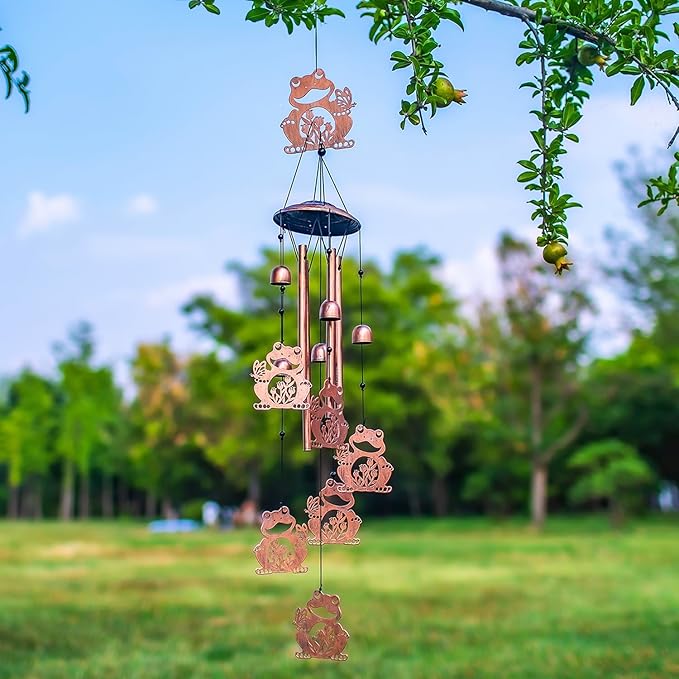 Frog Wind Chimes Outdoor Frog Gifts for Women/Men/Mom/Wife/Grandma Birthday Gifts Memorial Gift Metal WindChimes for Outside/Indoors, Lawn, Patio, Home, Porch, Yard Decor, Garden Decorations
