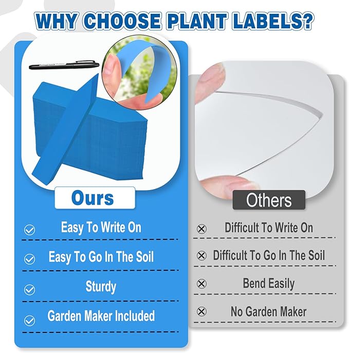 Plant Labels 200 Pcs Yuanling for Seeding Plastic Waterproof Plant Name Tags Garden Labels Marker Garden Pots Stakes for Outdoor Potted Plants Belt Permanent Marking Pen (Blue)