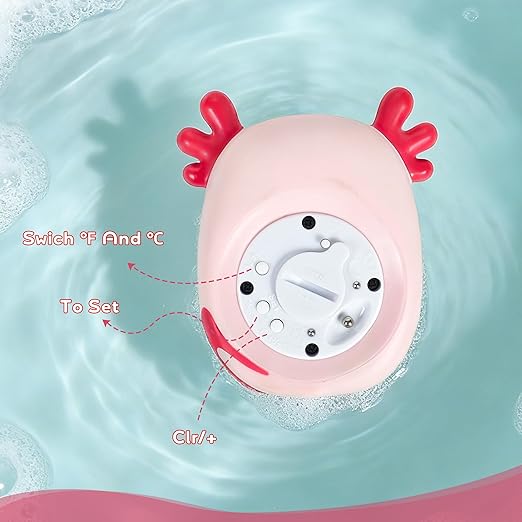 Baby Bath Thermometer, Digital Temperature Water Thermometer, Safety Bathtub Floating Toy for Baby, Infants, Toddlers - Pink Axolotl with Timer