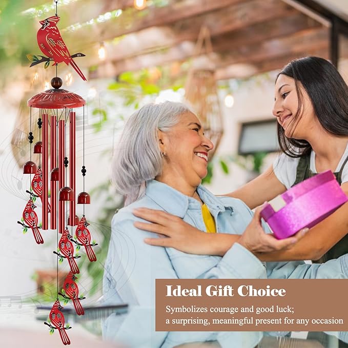 Cardinal Wind Chimes for Outside, 35'' Metal Cardinal WindChimes Gifts for Women/Men, Decoration for Outdoor, Home, Garden, Patio, Backyard