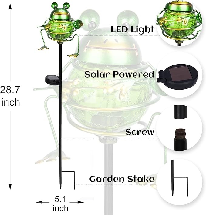 Bshine Solar Frog Garden Decorative Light, Outdoor Waterproof Solar Stake, Yard Decoration for Paths, Landscape, Pathways, Lawn Ornaments, Gift for Mom, Gardening Gift for Frog Lovers