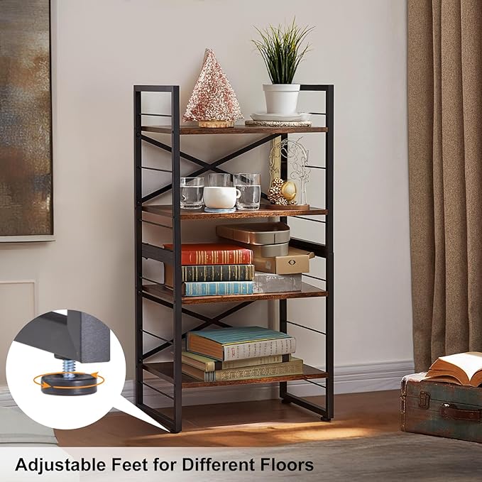 4 Shelf Bookshelf,Metal＆Wood Short Book Shelf,Small Bookcase for Small Spaces Bedroom Office Kitchen Living Room (Black,11.2"x 16.4"x 31.9")