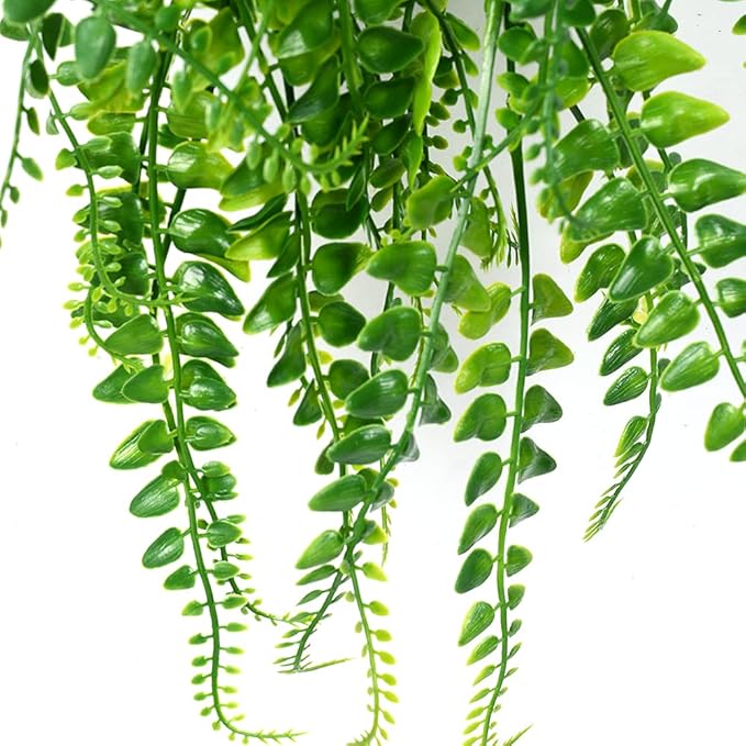 6 Pcs Artificial Hanging Ferns Plants Fake Hanging Plants Fake Ivy Boston Ferns Vine Outdoor Indoor Home Décor UV Resistant Plastic Plants (Green)