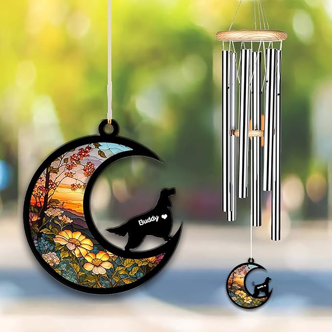 Gordon Setter Sun Catcher Wind Chime, Custom Sunflower Suncatcher Dog Memorial Wind Chime, Dog Loss Gift, Dog Sympathy Gift, Pet Loss Suncatcher, Outdoor Garden Decor