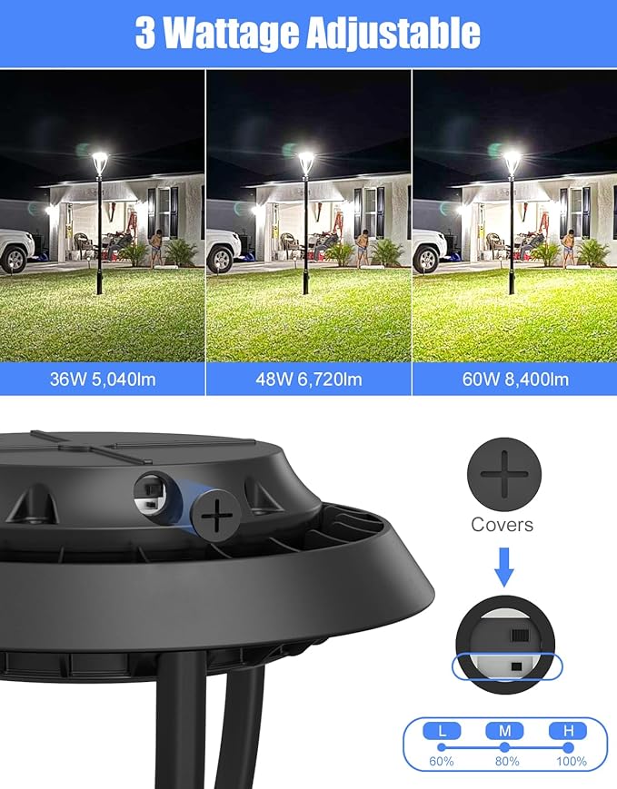 KUKUPPO 10 Pack 60W LED Post Top Light 60W/48W/36W Wattage Selectable ETL Listed 8400Lm LED Post Pole Top Light Dusk to Dawn IP65 Waterproof for Outdoor Commercial Pole Light Fixture AC100-277V