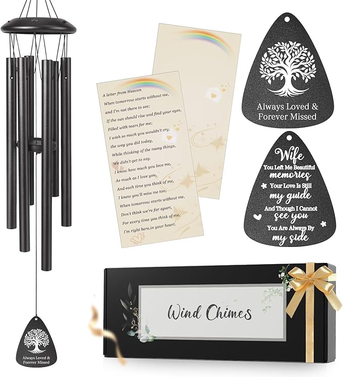 Memorial Gifts for Loss of Wife, 25''Memorial Wind Chimes of Sympathy Gifts for Loss of Wife,Condolence/Bereavement/Remembrance Gift,Windchimes in Memory,Funeral Decor for Garden Outside,Black