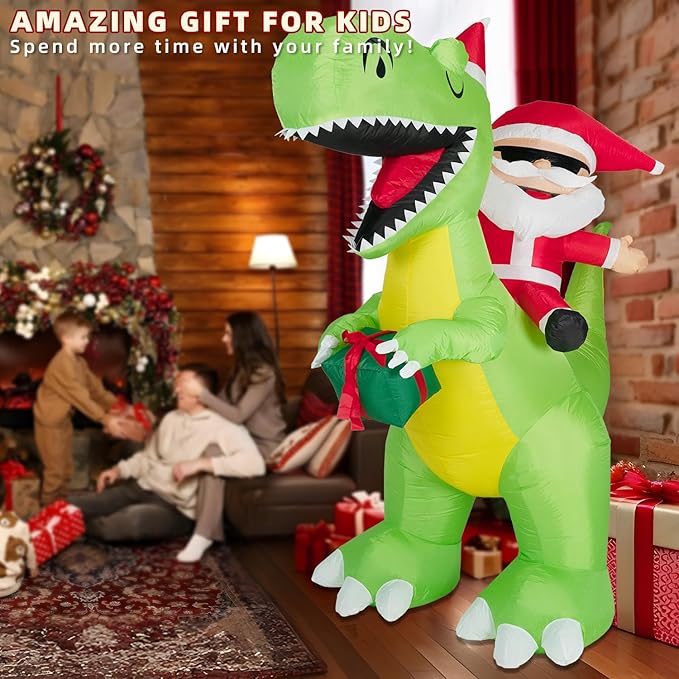 ININ 8FT Christmas Inflatables Santa Claus Riding Dinosaur Decorations Outdoor,Christmas Blow Up Santa Claus Yard Decorations Built-in LED Lights,Holiday Party Decor,for Yard/Lawn/Garden.