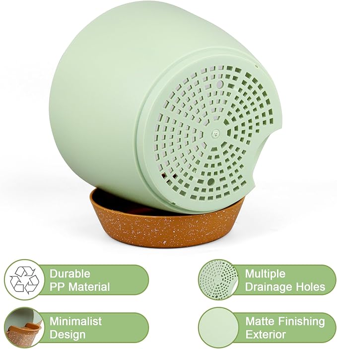 12 inch Large Self Watering Pots, Flower Plant Pots with Drainage Holes for Indoor Outdoor Garden Plants, Plastic Planters with Removable Deep Reservoir, Green with Brown
