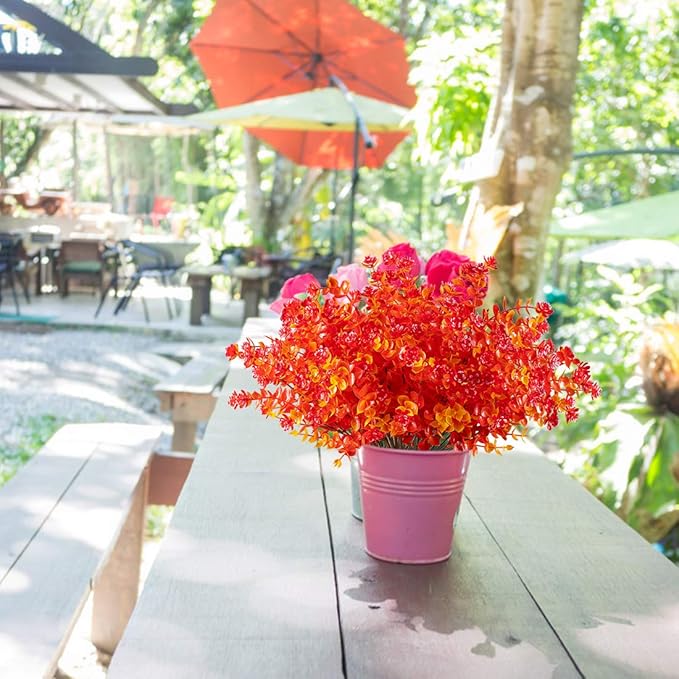 20 Bundles Artificial Flowers, Fake Artificial Greenery UV Resistant No Fade Faux Plastic Plants for Wedding Bridle Bouquet Indoor Outdoor Home Garden Kitchen Office Table Vase (Red)