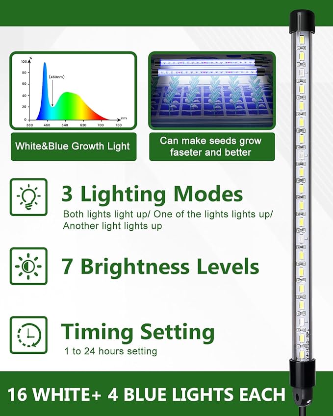 joyhalo 40 Cell Seed Starter Kit with Grow Light and Graphene Heating Mat, Reusable Seed Starter Tray with Higher 4.7”Humidity Domes, Garden Plant Germination Station