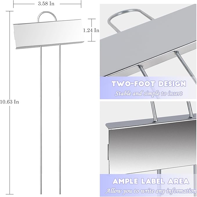FORUP Metal Plant Labels, 50 Pack Garden Label Markers, Weatherproof Garden Stake Tags, Reusable Planting Gardening Markers, Silver