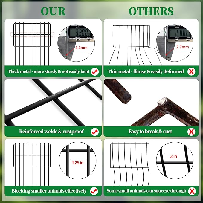 24 Panels Animal Barrier Fence, 1.25" Gap No Dig Fence, 17 in(H) X 26 Ft(L) Rustproof Metal Garden Fences Border Dog Rabbit Blocker, Small Wire Bottom Fencing for Outdoor Yard Patio Black