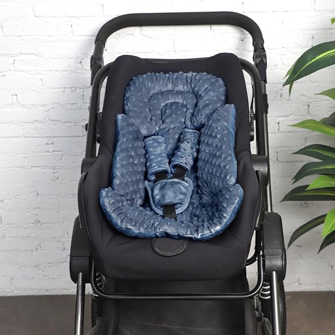 Infant Car Seat Insert Boy Girl, 3 in 1 Newborn Carseat Insert with Strap Pads, Car Seat Head Support for Baby Strollers, Swings, and Bouncers, Comfortable and Machine Washable, Blue