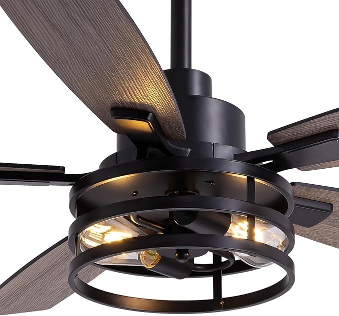 Ceiling Fans with Lights and Remote Control, Ceiling Fan for Bedroom Living Room (52 Inch Black-2)