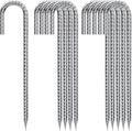 J Hook Rebar Stakes 12 Inch, Ground Stakes for Camping Tent Heavy Duty 10 Pack Rust Proof Coated Metal for Flower Gardens Landscape Fabric Pins Dog Fence
