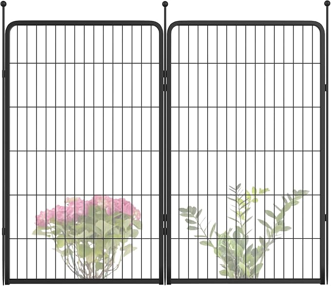 FXW Garden Fence Outdoor for The Yard – 45in(H) x 4.5ft(L) Heavy Duty Metal Animal Barrier for Dog and Rabbit, Decorative Dog Fence, 2 Panels, Black