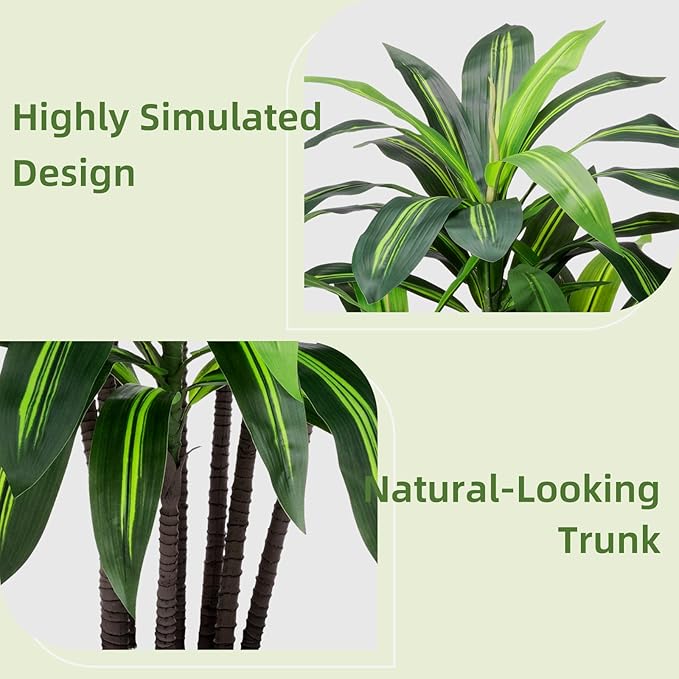 Artificial Dracaena Plant Indoor 5FT Fake Tree with White Diamond Planter Faux Yucca Tall Fake Floor Plant in Pot Artificial Trees for Home Office Living Room Decor Indoor