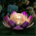Huaxu Solar Lights Outdoor Decor Purple Lotus Waterproof LED Crackle Globe Glass Metal Flower Decorations for Garden Patio Yard Porch Pathway Ground Tabletop