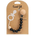Pacifier Clip Made with Silicone Beads and Secured with Wood Clip. 9" Long. Keeps Pacifiers securely Fastened. (Black)