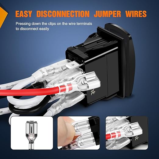 Nilight Cabin Light Rocker Switch Led Bar 5 Pin Laser On Off SPST Switches 20A/12V 10A/24V Blue with Jumper Wires Set for Cars Trucks Boats ATVs UTVs RVs