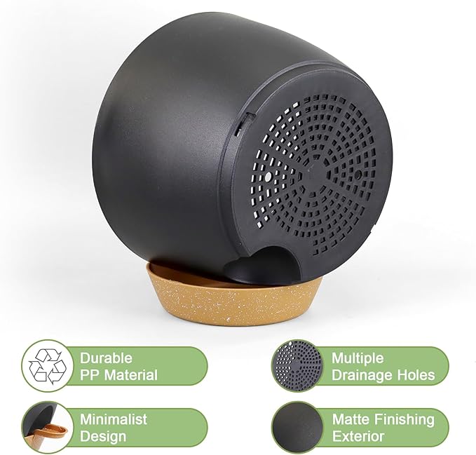 12/10/9 inch Large Self Watering Pots, Planter, Plant Pots with Mesh Drainage Holes for Indoor Outdoor Garden Plants, Plastic Flower Pots with Removable Deep Reservoir, Black with Brown