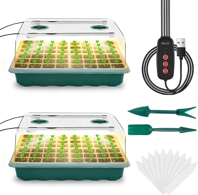 Seed Starter Tray with Grow Light, 96-Cell Seed Starter Kit, Seedling Starter Trays with Humidity Domes, Automatic Timer, Adjustable Light Indoor Gardening Plant Germination Trays