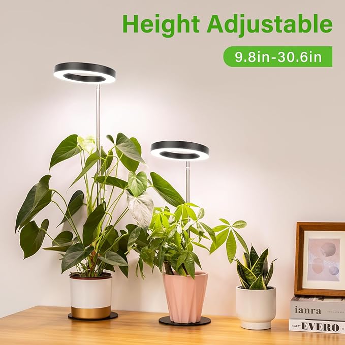 LORDEM Grow Light, LED Plant Light for Indoor Plants Growing, Full Spectrum Desk Growth Lamp with Automatic Timer for 4H/8H/12H, 4 Dimmable Levels, Height Adjustable 9.8"-30.6", Black