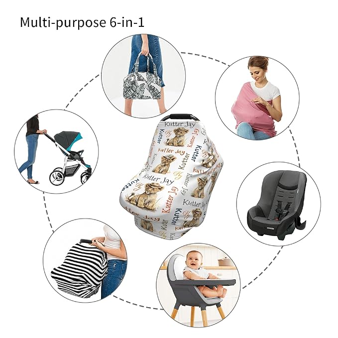 Personalized Lion Baby Car Seat Cover with Name,Multi-Use Canopy for Nursing, Strollers,Shopping Carts,Customized Breastfeeding Cover, Full Privacy,Infant Stroller Cover